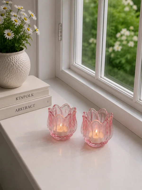 Kerzenhalter rosa Tulpe - Set mit 2 Stück