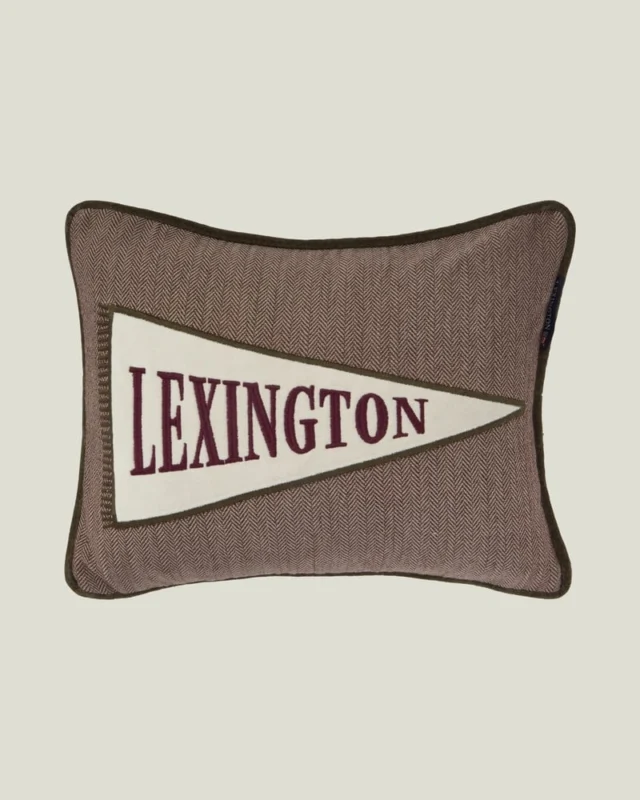 LEXINGTON Flaggenlogo Kissen aus Bio-Baumwolltweed, 40 x 30 cm, beige/hellbeige/fig