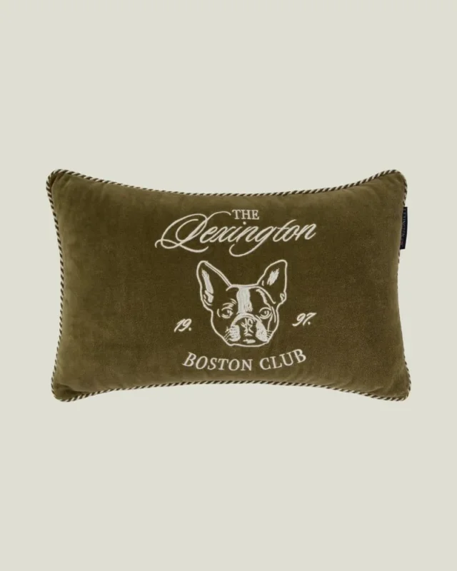LEXINGTON Boston Club Kissen aus Bio-Baumwollsamt 50 x 30, oliv/hellbeige