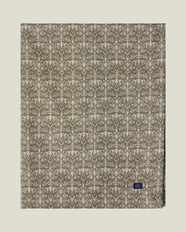 LEXINGTON Ornament-Jacquard Baumwoll-Tischdecke, beige/dunkeloliv