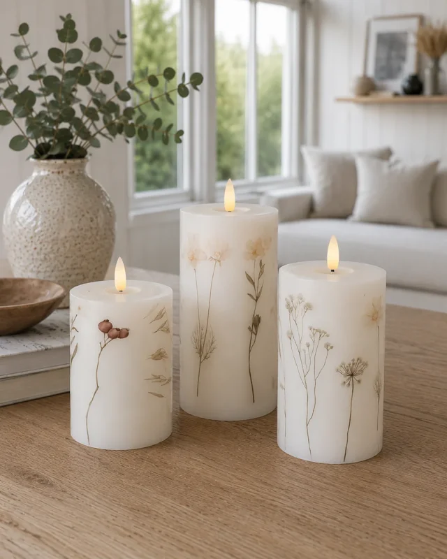LED-Blockkerzen FLOWER – Set mit 3 Stk. und Fernbedienung