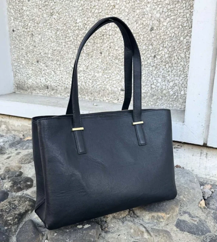 Arbeitstasche / Shopper - Schwarzes Kalbsleder