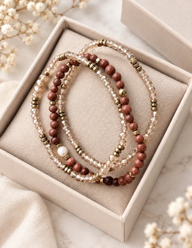 Armband Leah Natur/Cognac – Set mit 3 Stk.
