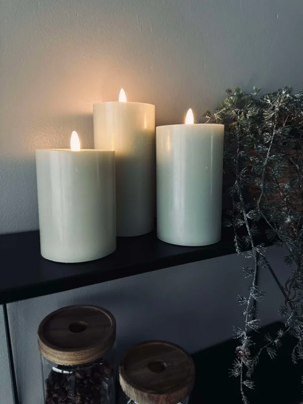 LED-Blockkerzen / Mint – 3er-Set Blockkerzen