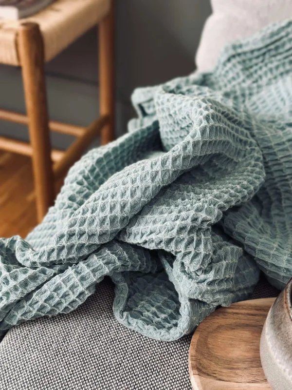 Plaid Stone-washed Gewaffelte Baumwolle - Petrol