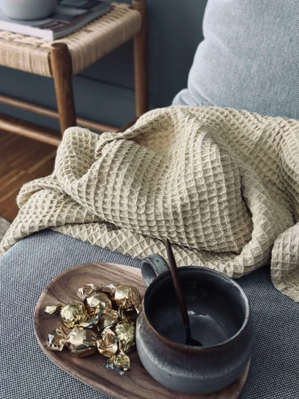Plaid Stone-washed Waffelgewebte Baumwolle - Gelb