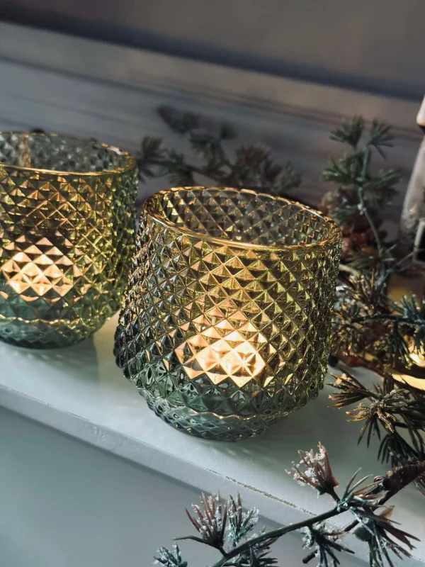 Kerzenhalter aus grünem Glas - Set mit 3 Stück