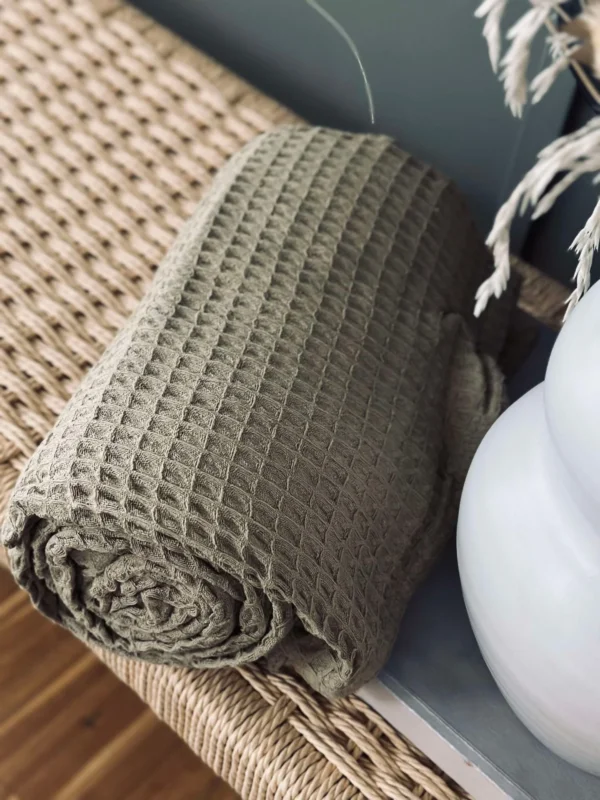 Plaid Stone-washed Waffel-Baumwolle - Dunkelbeige