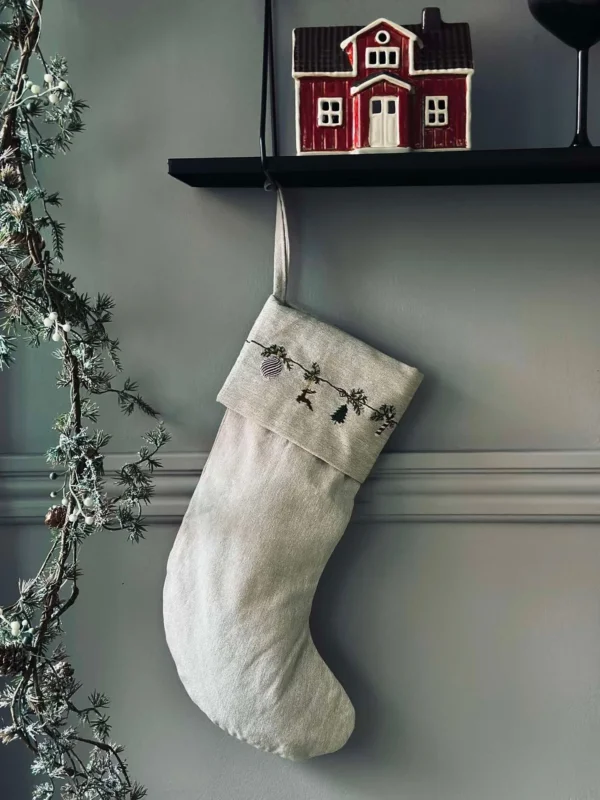 Weihnachtssocke mit Stickerei - Nostalgie