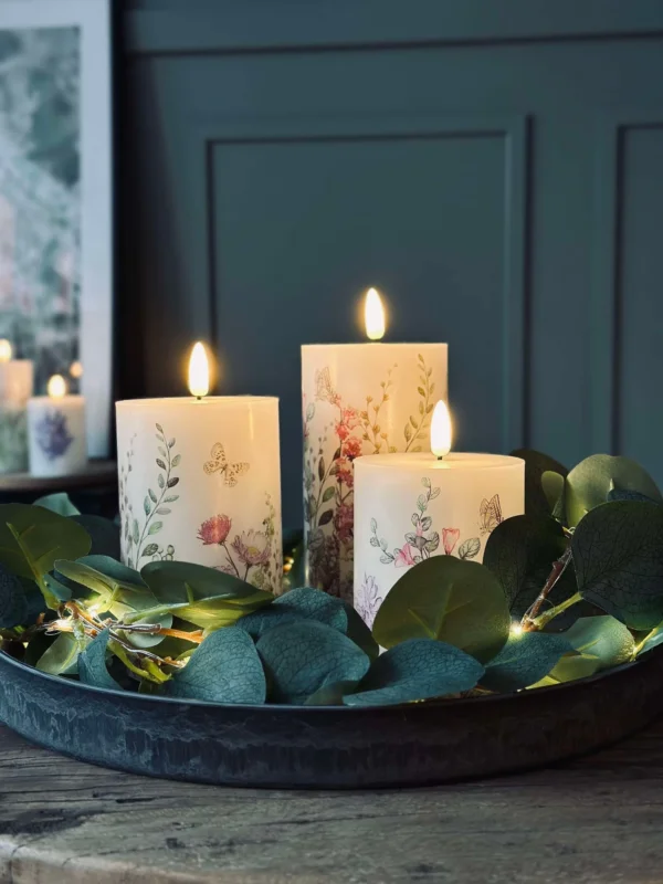 LED-Blockkerzen FLORA – Set mit 3 Stück und Fernbedienung