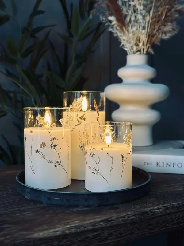 LED FLORA Cylinder – Set mit 3 Stück und Fernbedienung