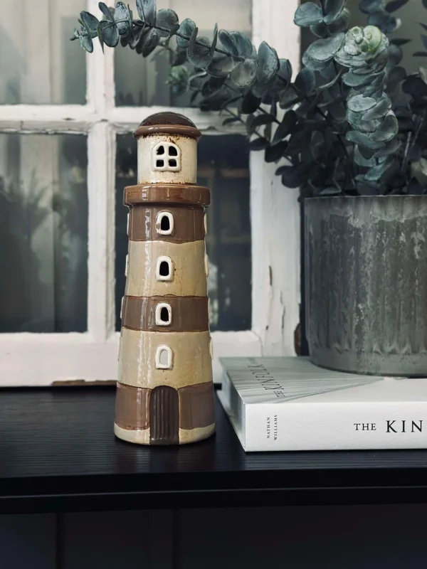 Lichthaus Keramik - Leuchtturm Beige gestreift
