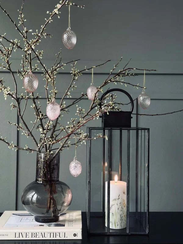 Hängende Glas-Eier mit Streifen - 3 Stk. Rosa