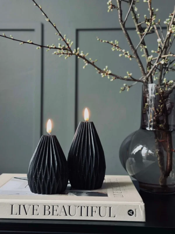 LED Blockkerzen / Rillen – 2 Stk. Schwarz