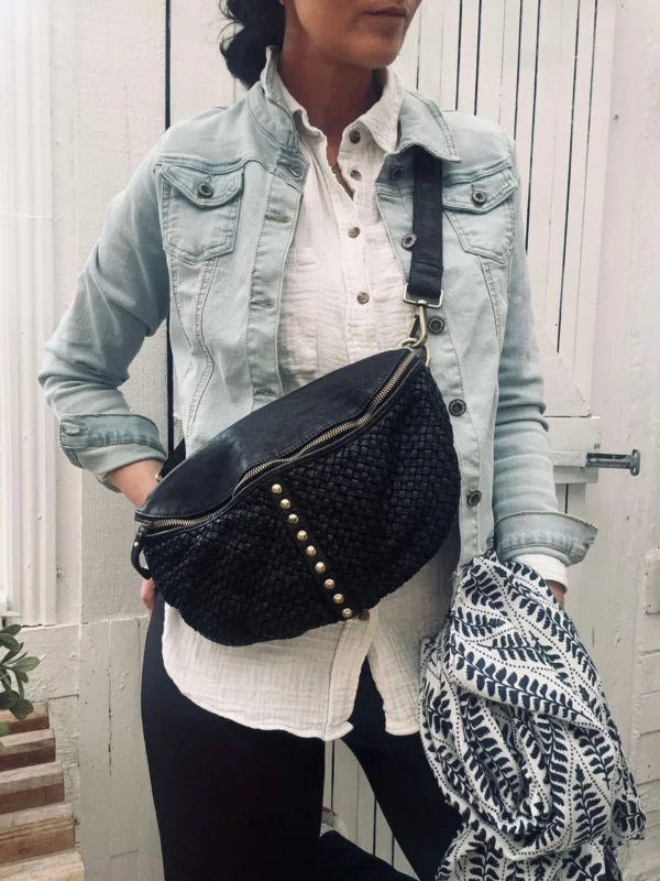 Gürteltasche JOMA mit Geflecht und Nieten - Schwarz