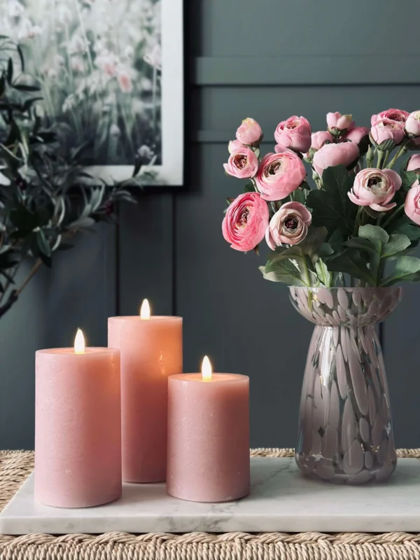 LED-Blockkerzen / Rosa – 3 Stk. Blockkerzen