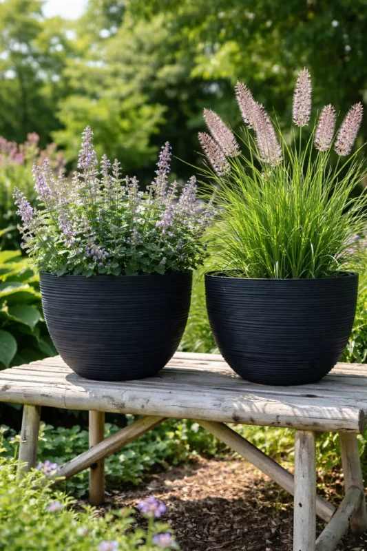 Blumenkübel mit Rillen – Black medium