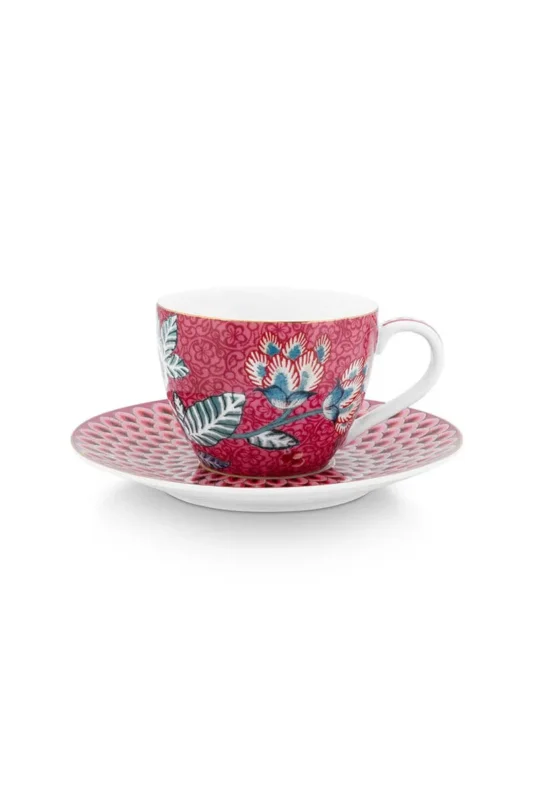 PiP Studio Flower Festival Espresso Tasse & Undertasse Dunkelrosa