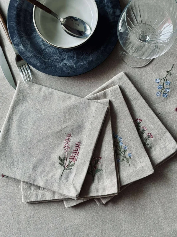 Mundservietten Flower-Stickerei - Packung mit 4 Stück