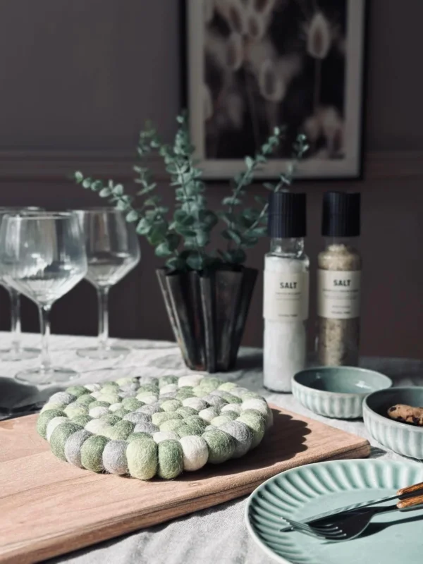 Tischuntersetzer DOTS - Grüner Woll Mix