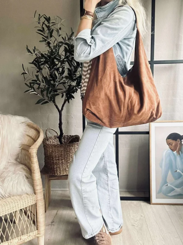 Shopper aus weichem Wildleder - Cognac