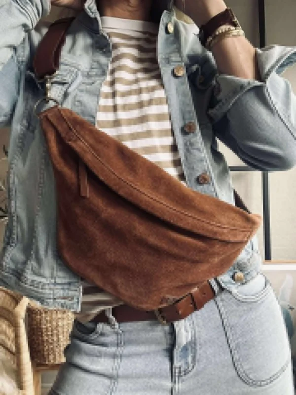 Schöne Wildleder-Bauchtasche - Cognac