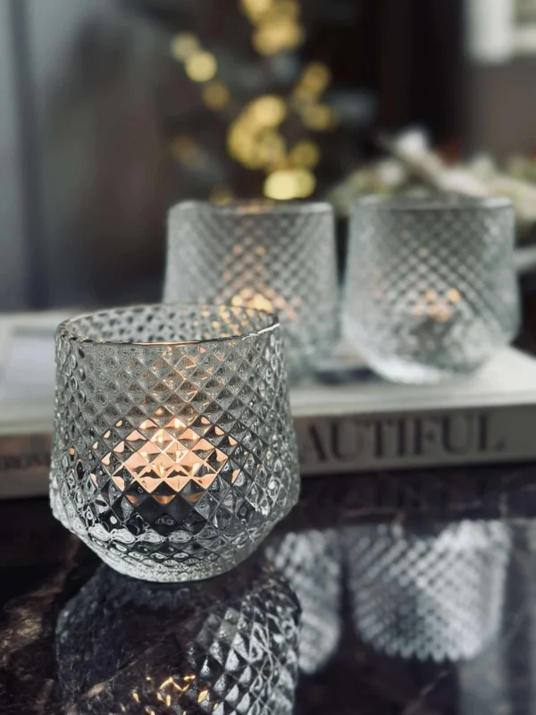 Kerzenhalter aus klarem Glas - Set mit 3 Stück