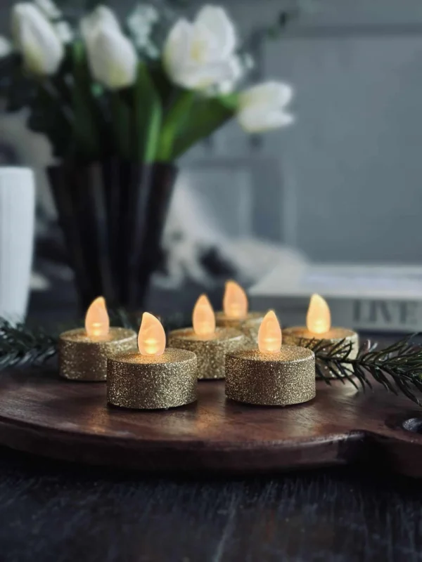 LED-Teelichter - Gold-Glitter 6 Stück