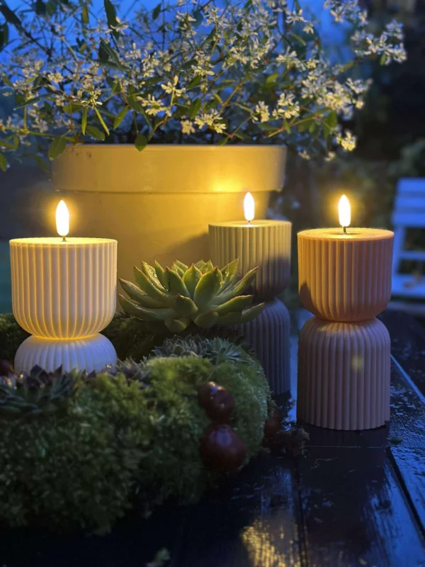 LED Blockkerze Beige Sanduhr - Außen