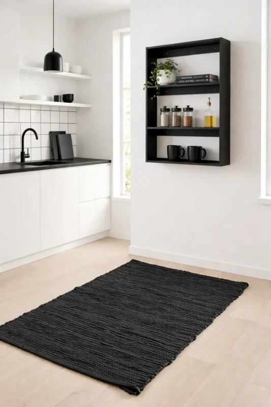 Lederteppich – Schwarz 60x90 cm