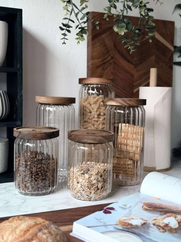 Aufbewahrungsgläser mit Holzdeckel - Set mit 5 Stück