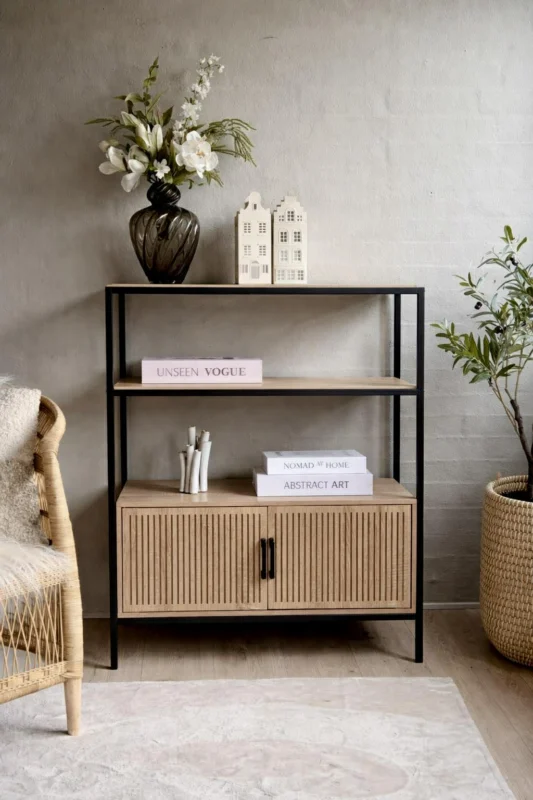 Regal mit Ablage und Schrank - Schwarz