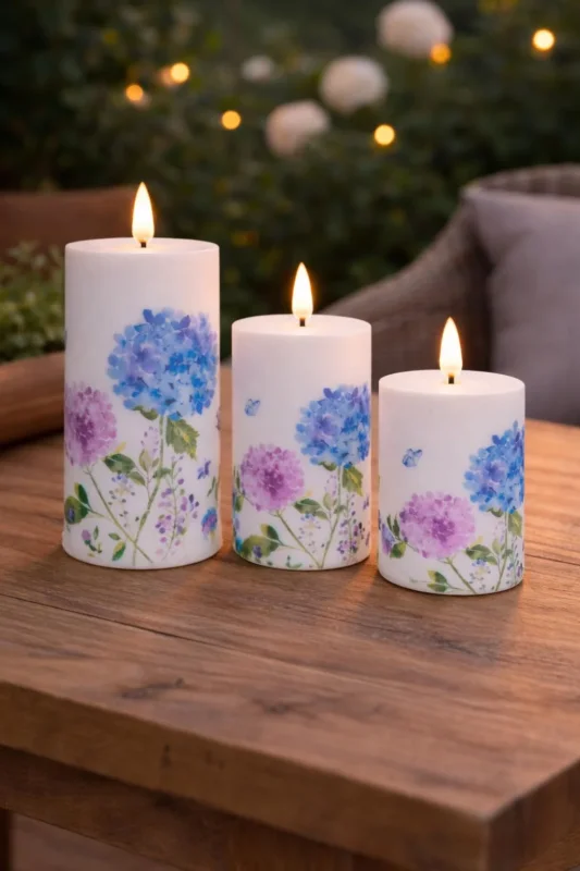 Außen-Blockkerzen Flower - Set mit 3 Stk
