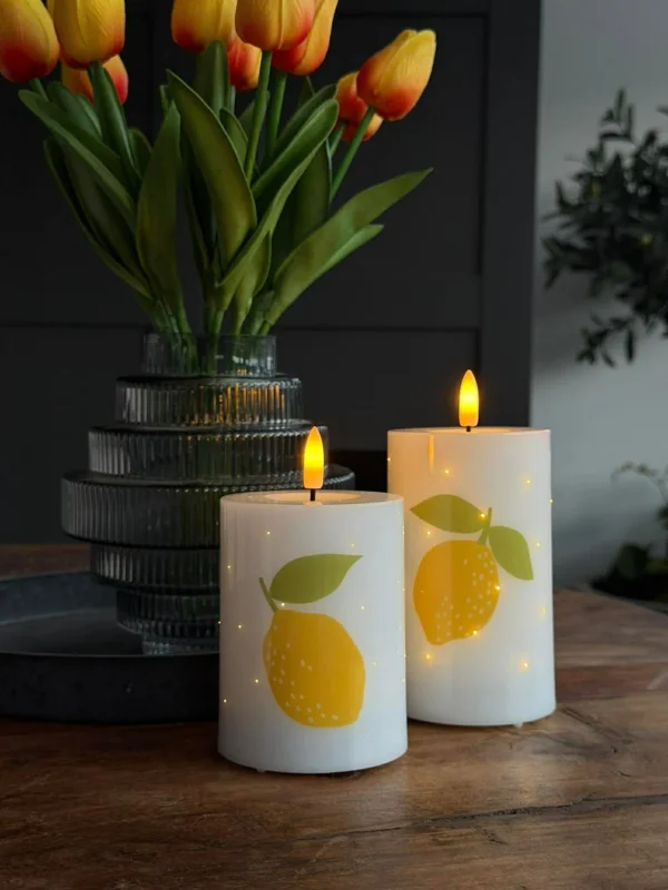 LED Stumpenkerzen TWINKLE Citrus - Set mit 2 Stk.