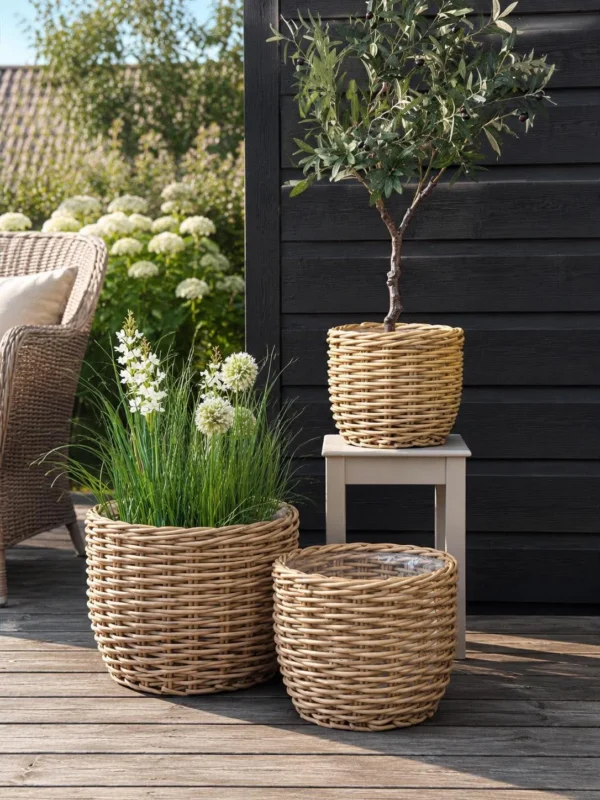 Pflanzkörbe RATTAN Natur – Set mit 3 Größen