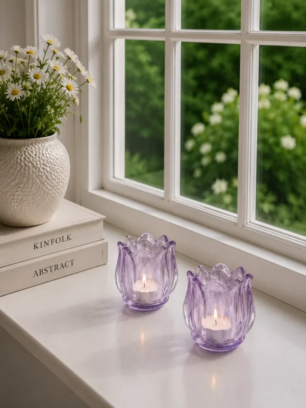 Lila Tulpen-Kerzenhalter - Set mit 2 Stk.