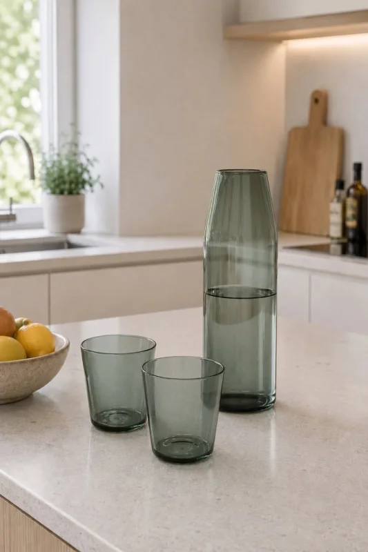 Nine Milk Glas + Karaffe - GREY