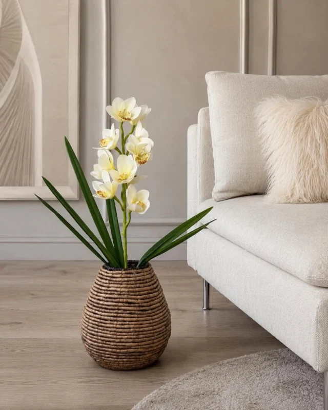 Orchideenstiel - 78 cm weiß / gelb
