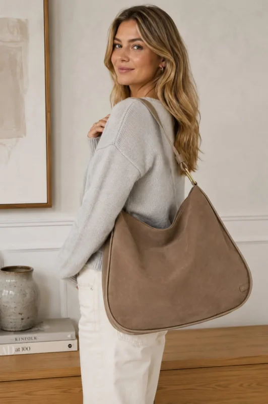 Schultertasche aus Wildleder und Rindsleder