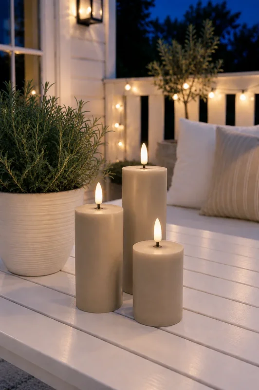 LED Außen-Blockkerzen Set (3 Stück) – Sand