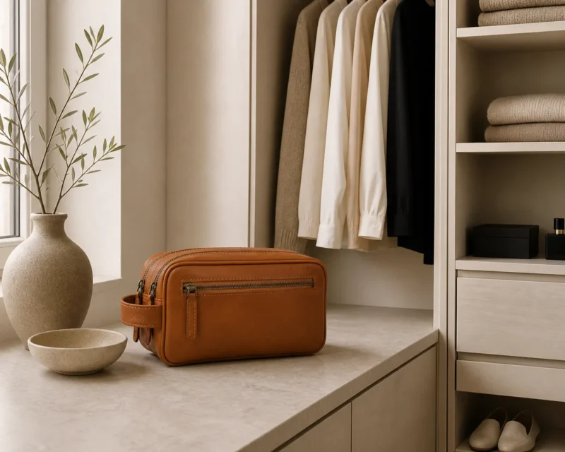 Doppelte Kulturtasche Faust - Cognac