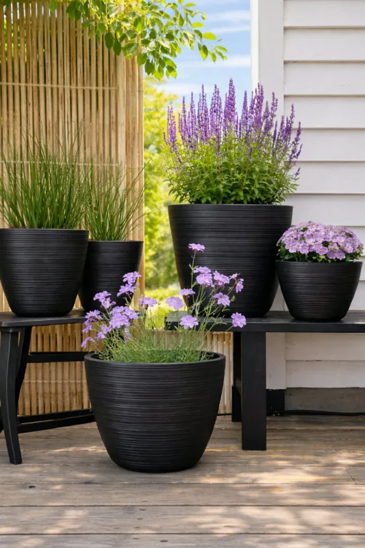 Pflanzkübel mit Rillen – Black small