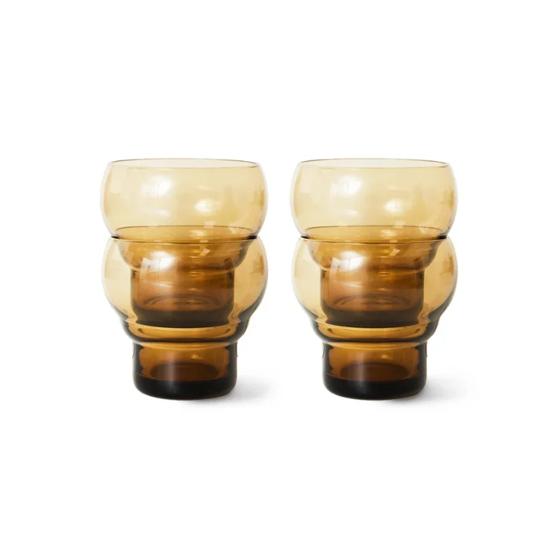 HKliving 70s Glassware Bulb Trinkgläser 4er-Set – Amber