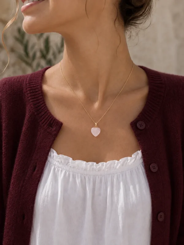 Laia Halskette Naturstein/Herz - Soft Pink