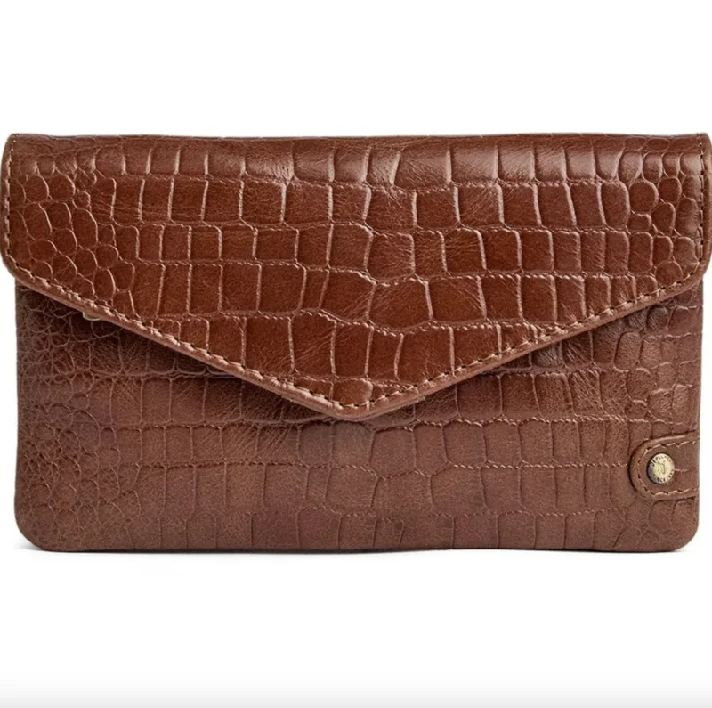 Croco-Portemonnaie aus Leder - Cognac