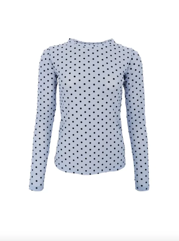 Gepunktete Meshbluse - Jeansblau