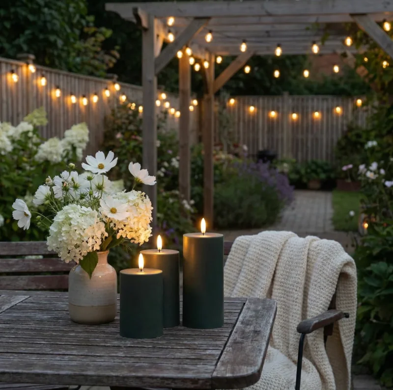 LED Außen-Stumpenkerzen Set (3 Stück) – Grün