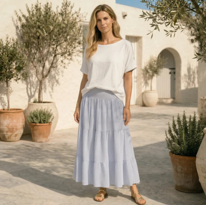Rock mit Smock – Blau gestreift