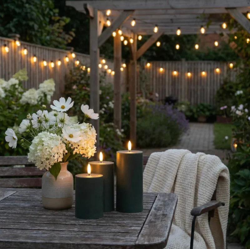 LED Außen-Blockkerzen Set (3 Stück) – Grün