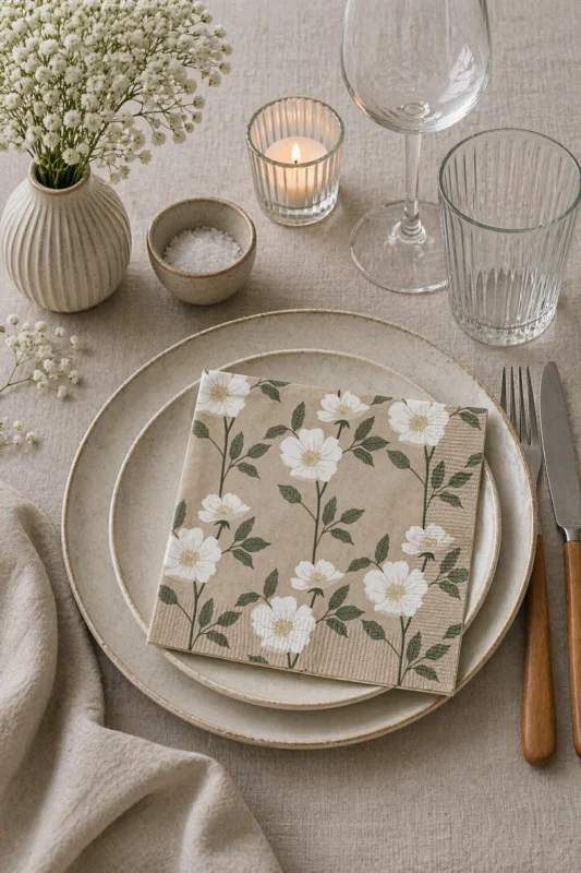 Servietten beige flower - 20 Stk